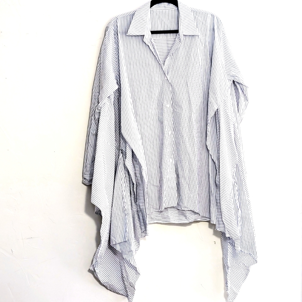 JNBY Oversized Striped Cotton Shirt with Draped Panels – Size XL